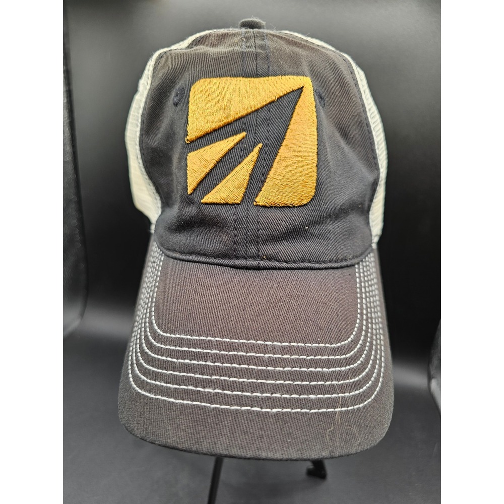 District Threads Trucker Hat Gray Cream Yellow Logo Mesh Back Adjustable Cap